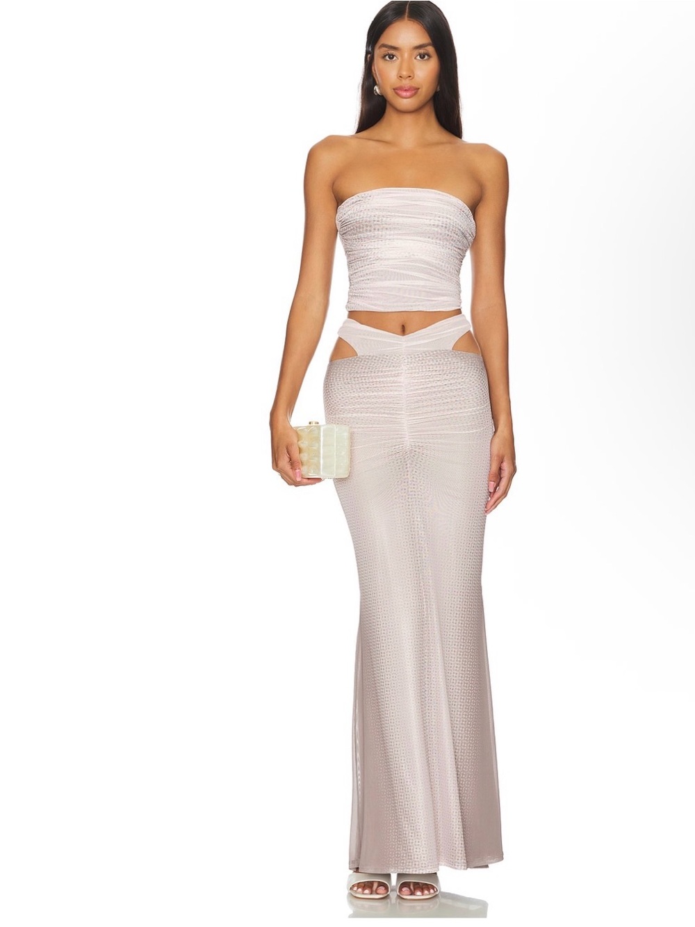 AFRM Pale Blush Two-Piece Mesh Maxi Set